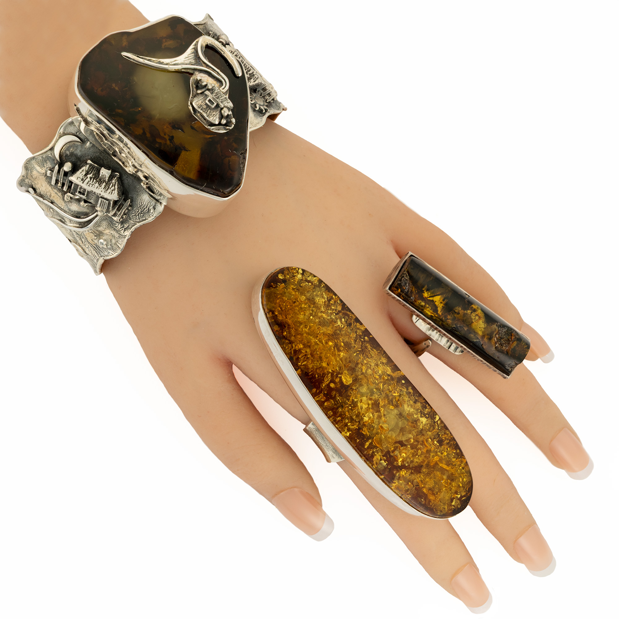 Sterling Silver and Baltic Amber Cylindrical Ring 6